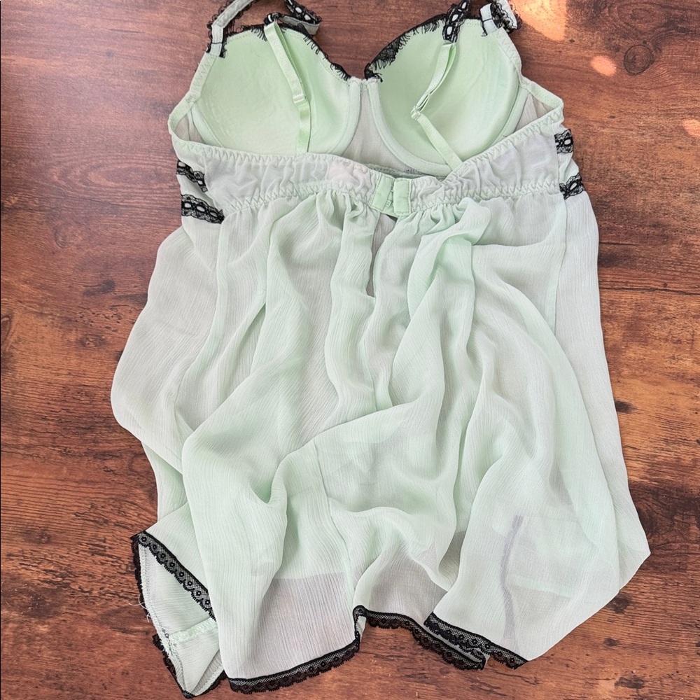 Ambrielle Mint and Black Lace Chemise - Picture 4 of 7